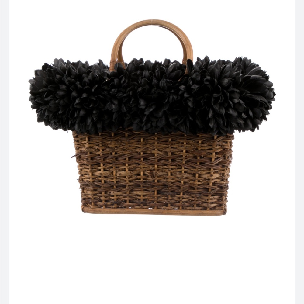 Gretchen Scott Basket With Black Flower Trim Wicker purse Tote - Picture 8 of 8